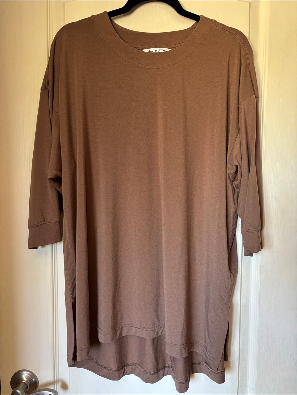 Athleta Large Oversized Tunic Top High Low Long Sleeve Brown
